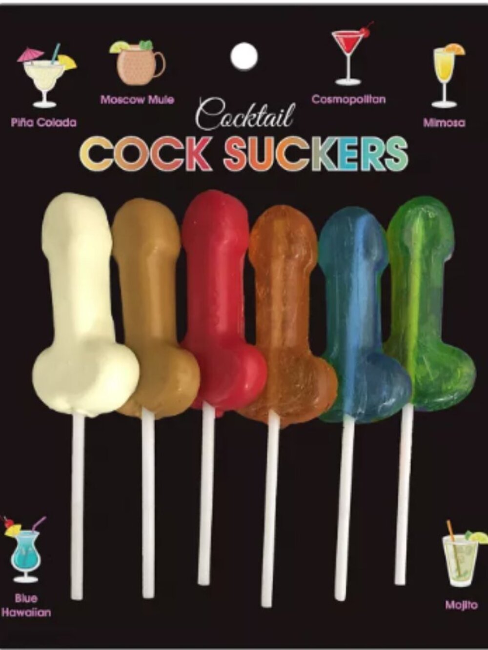 NWT Pack of 6 Colorful Cocktail Lollipops Penis Pops Bachelorette Party Spencers